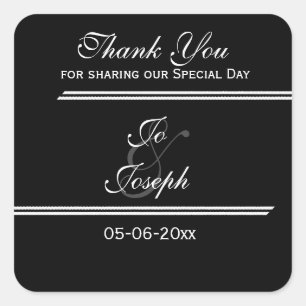 Black and white stripes wedding thank you square sticker