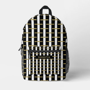 Black and White Stripes with a Glittery Gold Printed Backpack