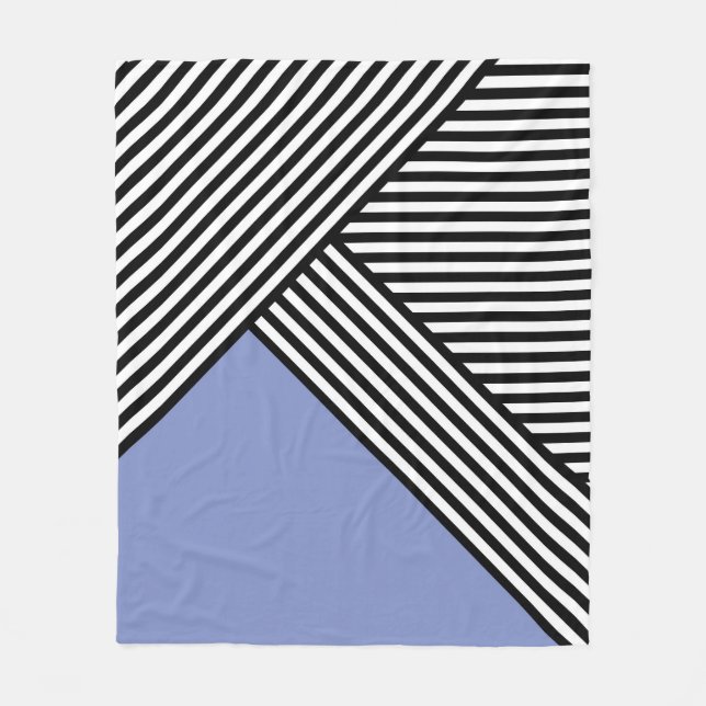 Black and white stripes with blue triangle  fleece blanket (Front)