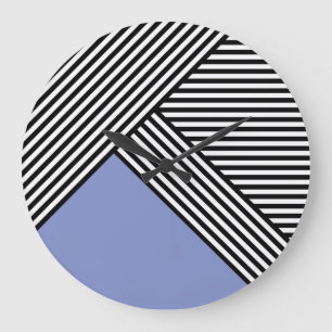 Black and white stripes with blue triangle large clock