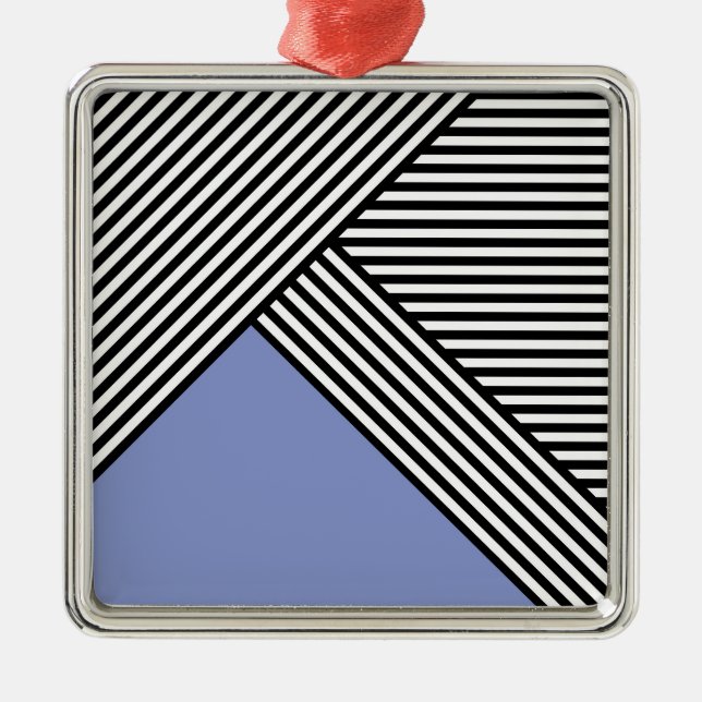 Black and white stripes with blue triangle  metal tree decoration (Front)