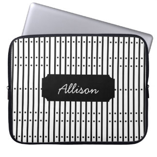 Black And White Stripes With Dots, Custom Laptop Sleeve
