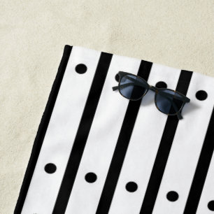 Black and White Stripes with Dots. Minimalist Beach Towel