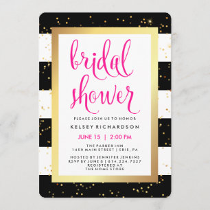 Black and White Stripes with Gold Bridal Shower Invitation