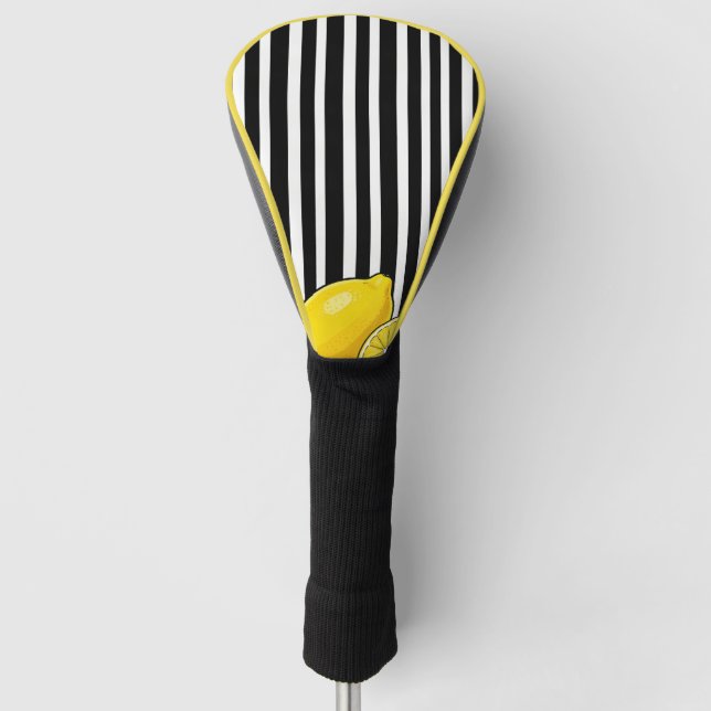 Black and white stripes with lemons golf head cover (Front)