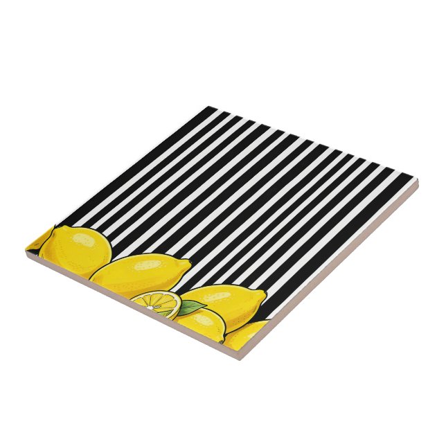 Black and white stripes with lemons tile (Side)