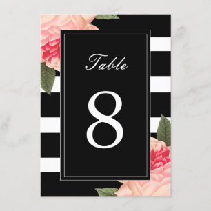 Black and White Stripes with Peonie Table Numbers