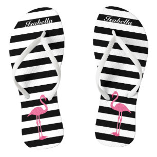 Black and White Stripes with 🦩 Pink Flamingo Jandals