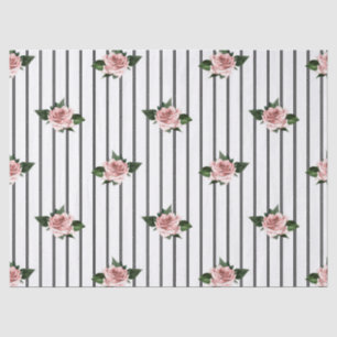 Black and White Stripes with Pink Roses Decoupage Tissue Paper