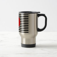 Black and white stripes with red monogram circle