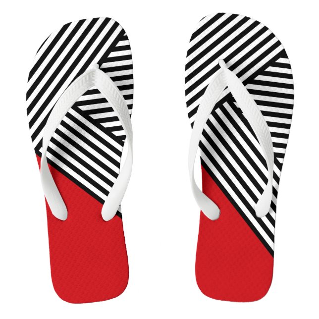 Black and white stripes with red triangle jandals (Footbed)