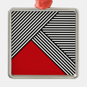 Black and white stripes with red triangle metal tree decoration