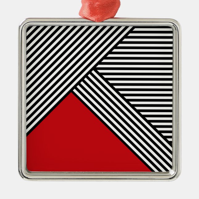 Black and white stripes with red triangle metal tree decoration (Front)