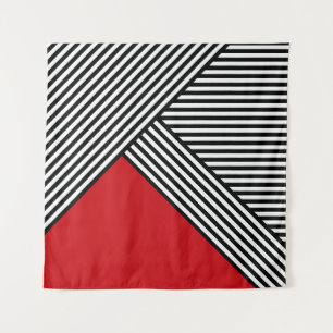 Black and white stripes with red triangle tapestry