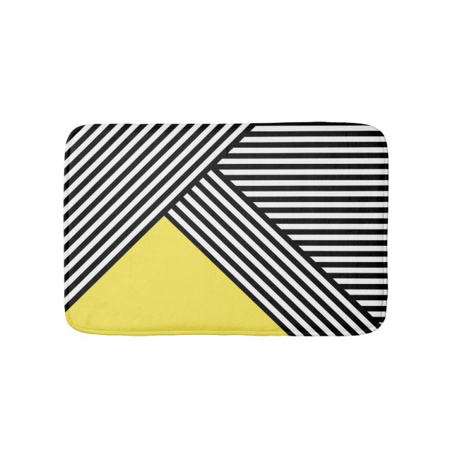 Black and white stripes with yellow triangle  bath mat (Front)