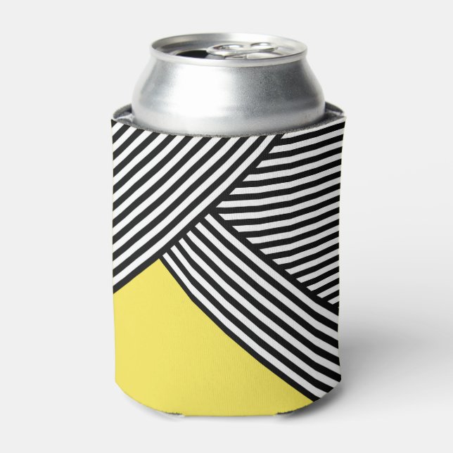 Black and white stripes with yellow triangle  can cooler (Can Front)