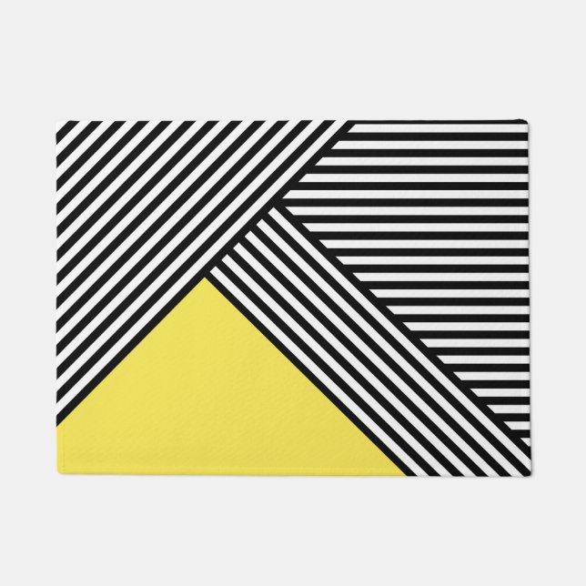 Black and white stripes with yellow triangle  doormat (Front)