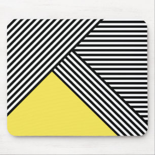 Black and white stripes with yellow triangle  mouse pad