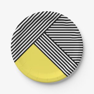 Black and white stripes with yellow triangle  paper plate