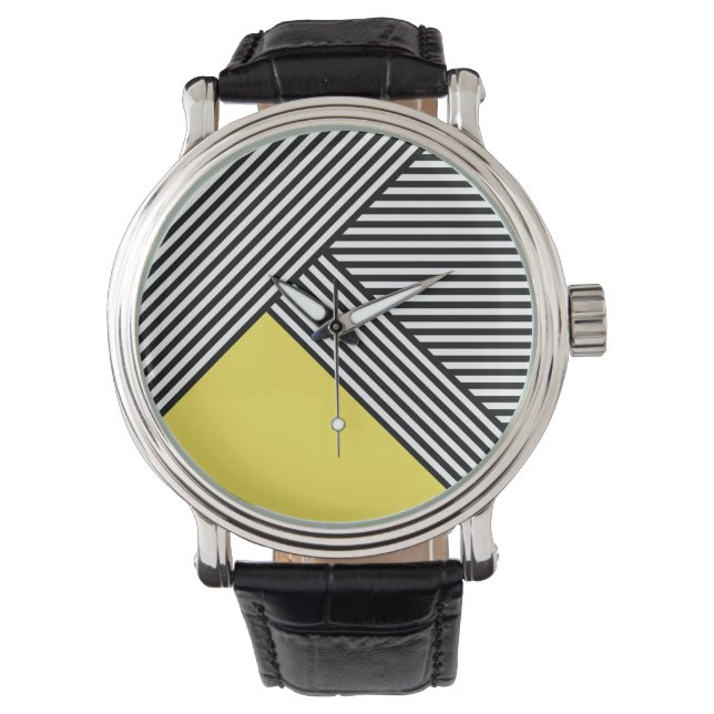 Black and white stripes with yellow triangle  watch (Front)