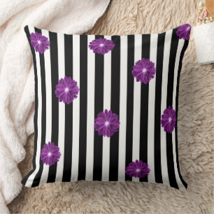 Black and White Stripes Xray Flower Watercolor Cushion