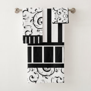 Black and White Stripped Bath Towel Set