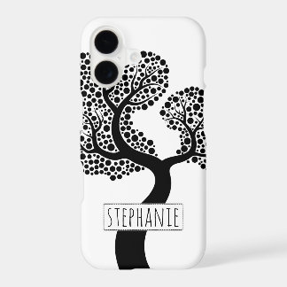 Black and white stylised tree and name