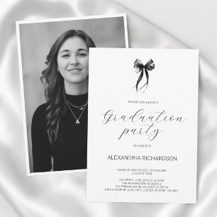 Black and White Stylish Bow Photo Graduation Party Invitation