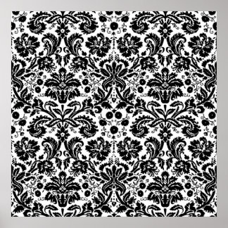 Black and white stylish damask pattern poster