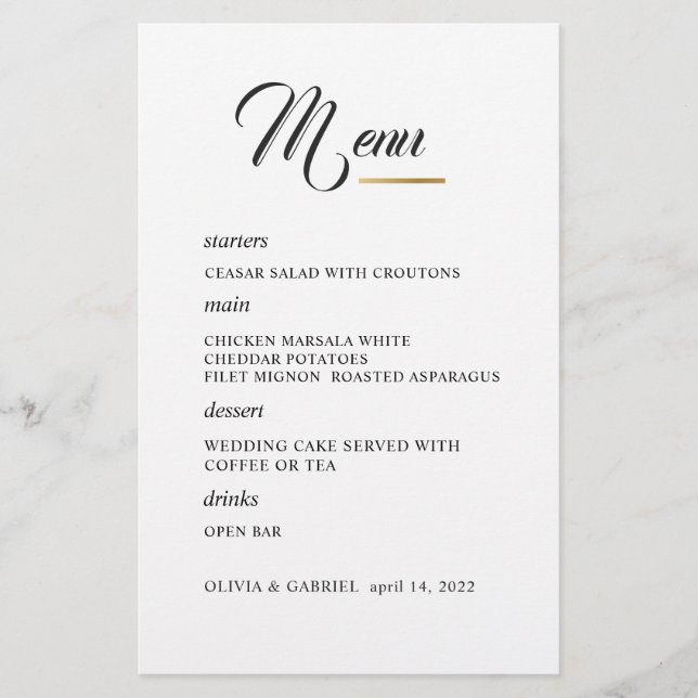 Black and white. Stylish Typography wedding menu (Front)