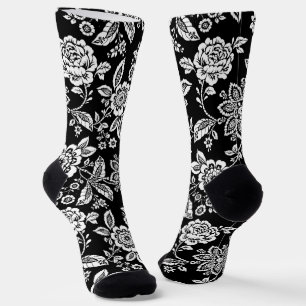Black and White Stylized Floral Socks