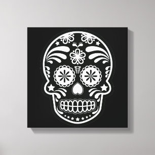 Black and White Sugar Skull Flower Canvas Print