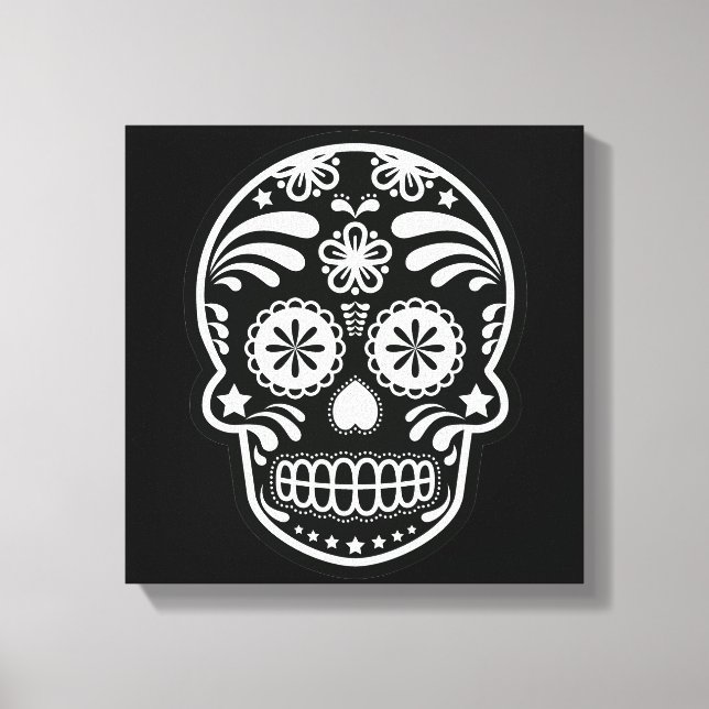 Black and White Sugar Skull Flower Canvas Print (Front)
