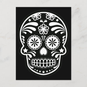 Black and White Sugar Skull Flower Postcard