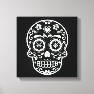 Black and White Sugar Skull Heart Canvas Print