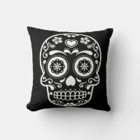Black and White Sugar Skull Heart Pillow