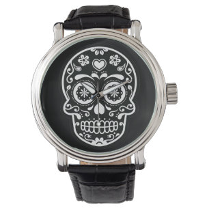 Black and White Sugar Skull Heart Watch