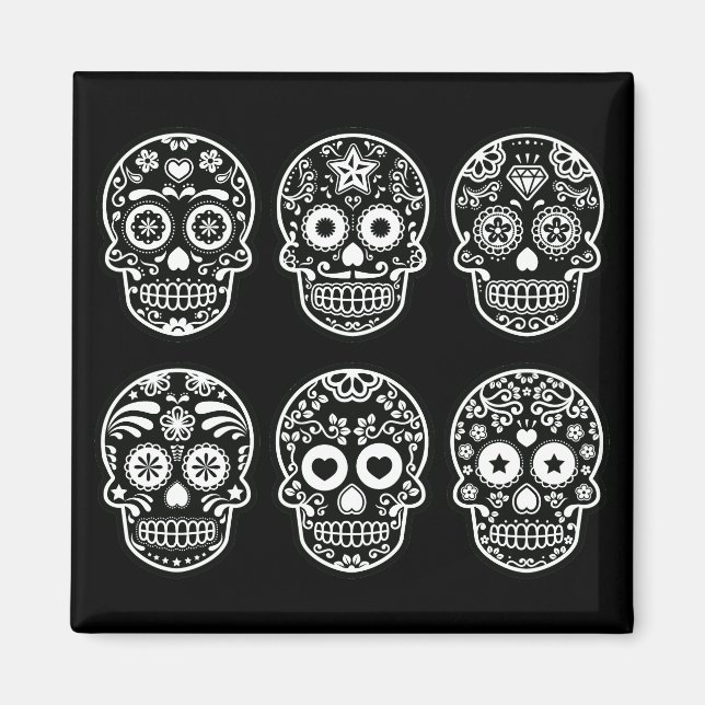 Black and White Sugar Skull Magnet (Front)