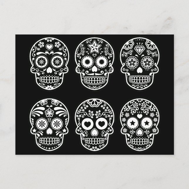 Black and White Sugar Skull Postcard (Front)
