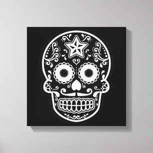Black and White Sugar Skull Star Canvas Print