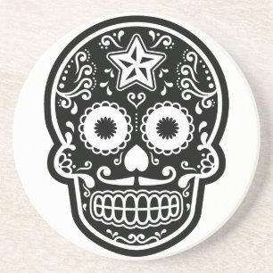 Black and White Sugar Skull Star Coaster