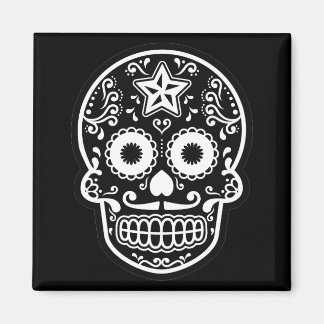 Black and White Sugar Skull Star Magnet