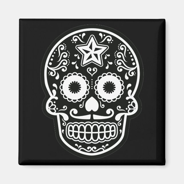 Black and White Sugar Skull Star Magnet (Front)
