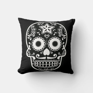 Black and White Sugar Skull Star Pillow