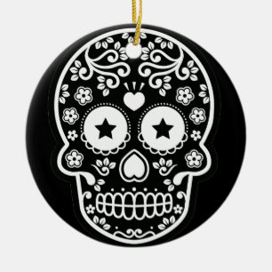 Black and White Sugar Skull Starry Eyes Ornament