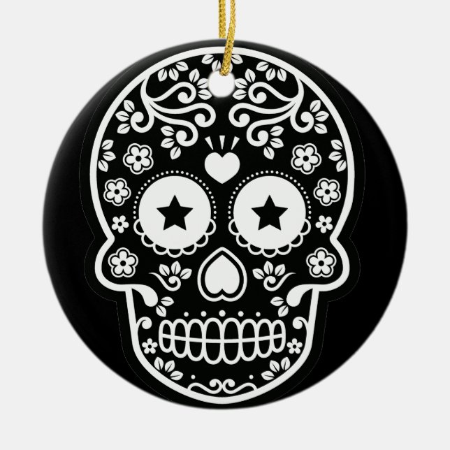 Black and White Sugar Skull Starry Eyes Ornament (Front)