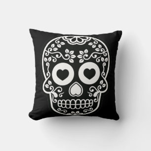 Black and White Sugar Skull Vine Pillow