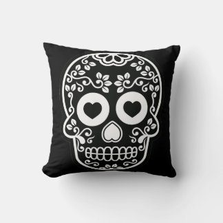 Black and White Sugar Skull Vine Pillow