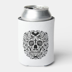 Black and White Sugar Skull With Rose Eyes Can Cooler