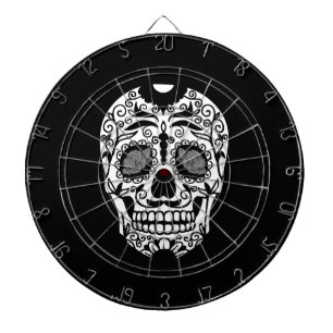 Black and White Sugar Skull With Rose Eyes Dartboard